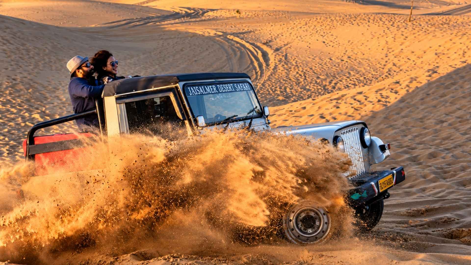 Jeep safari across Jaisalmer sand dunes